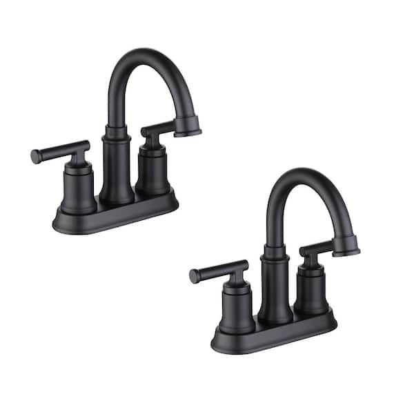 Glacier Bay Oswell 4 in. Centerset Double-Handle High-Arc Bathroom Faucet in Matte Black (2-Pack)
