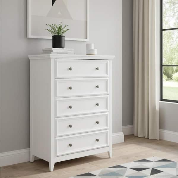 32 in. White Wood 5-Drawer Dresser