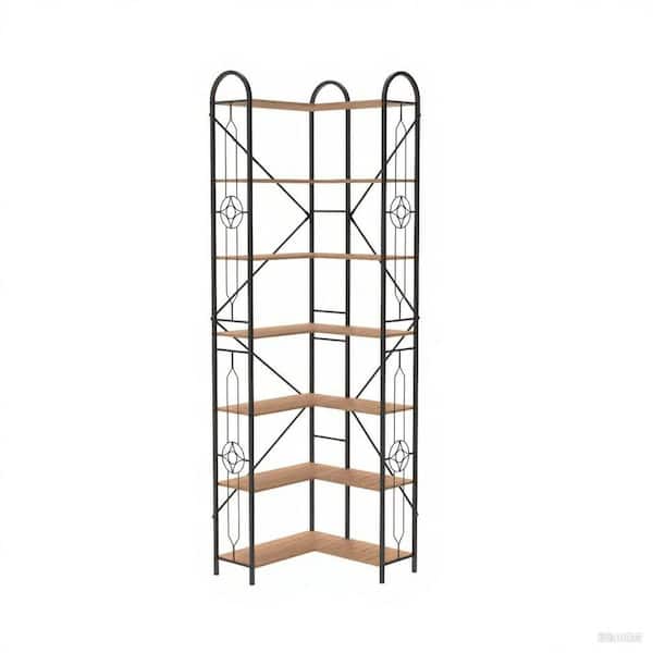 86.02 in. H x 25.04 in. D Brown 7-Tier Industrial Style Storage Shelf, Corner Bookshelf w/ Metal Frame and 7-MDF Shelves