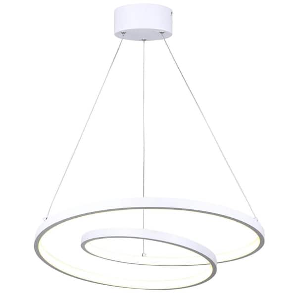 CANARM LIVANA 1 Light Integrated LED Matte White Modern Chandelier for Dining Rooms and Living Rooms