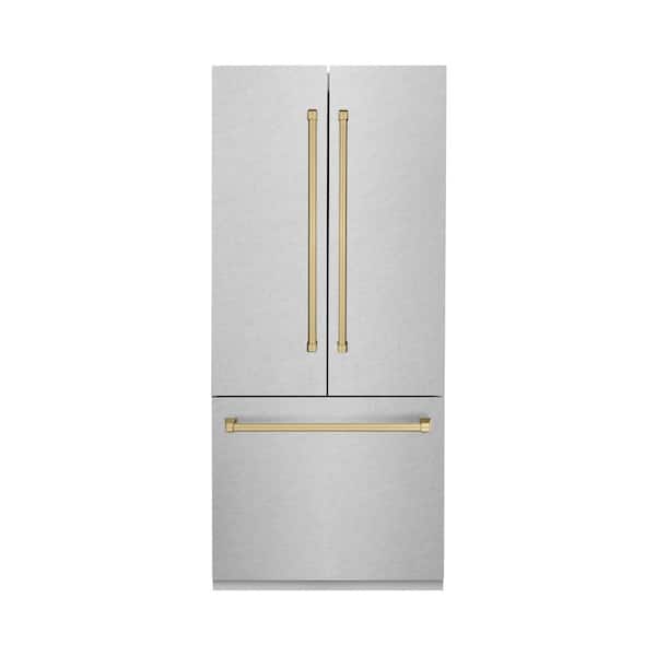 ZLINE Kitchen and Bath Autograph Edition 36 in. French Door Built-In Refrigerator in Satin Stainless Steel with Champagne Bronze Accents