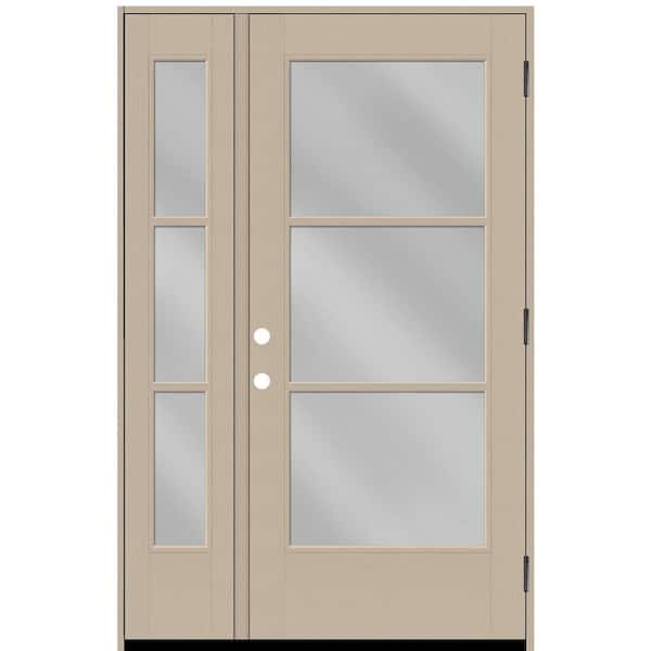 Steves & Sons Legacy 53 in. x 80 in. Icon 3 Lite Modern Clear Glass LHOS Sandstone Mahogany Fiberglass Prehung Front Door w/14in.SL