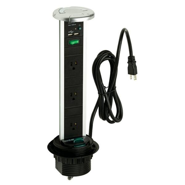 SensioPod 3-Outlet 13 in. 120-Volt Power Strip with 2 USB Port - Aluminum