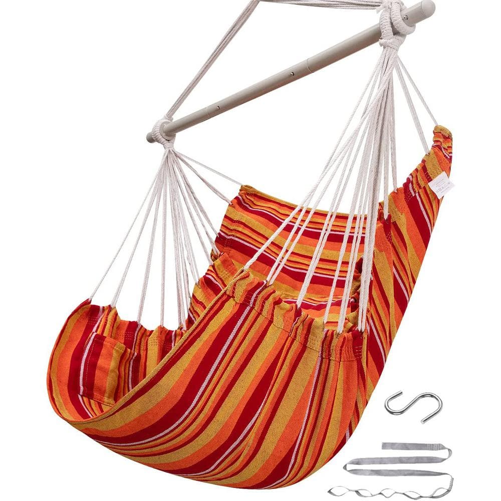 4 ft. Hanging Hammock Chair Rope Swing for Outdoor Patio, Bedroom, Porch, Deck( Red and Yellow)