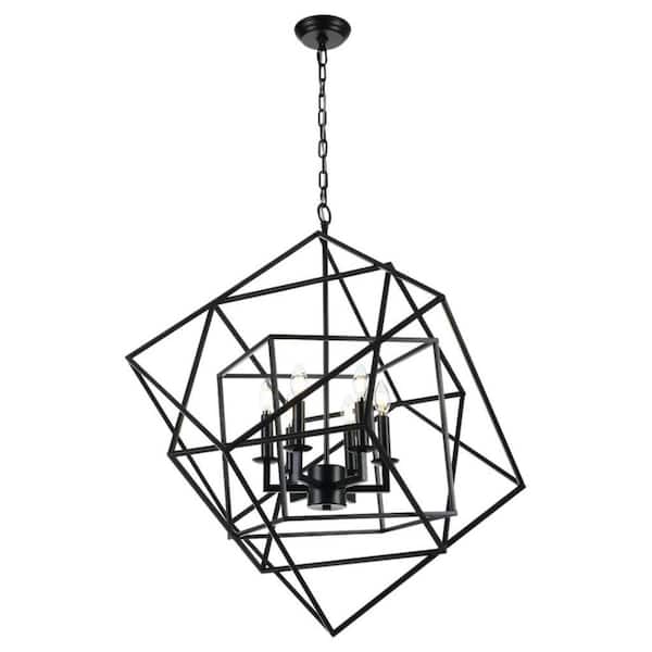 Unbranded Juillac 6-Light Black Geometric Chandelier Minimalist Scifi Cube for High Ceilings