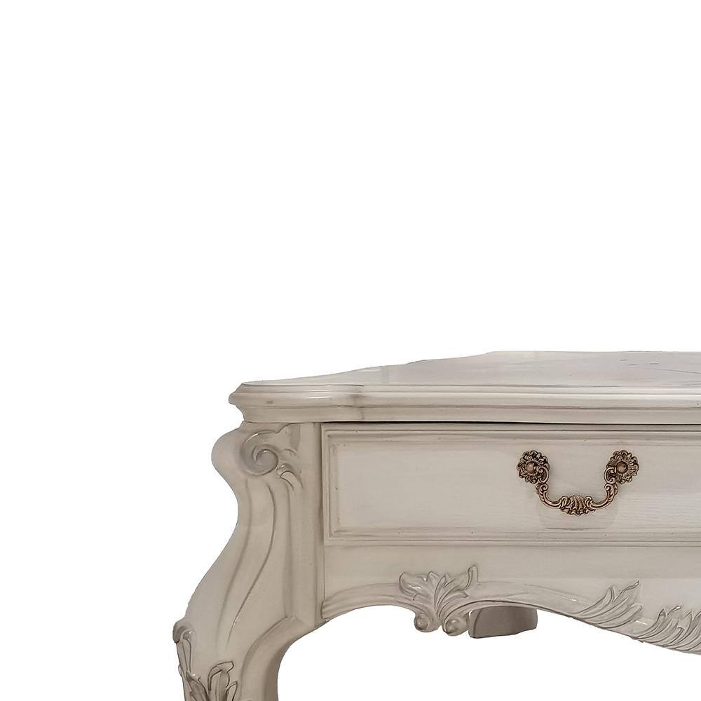 Dresden 57" Bone White Wood Coffee Table with Storage Drawers