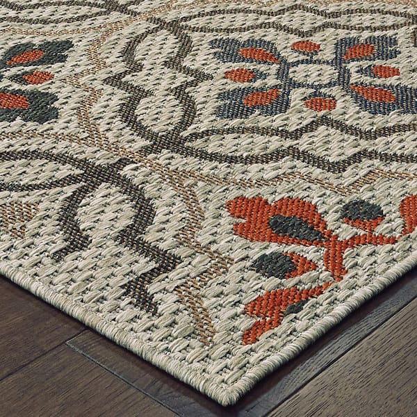 Bermuda Gray/Orange 10 ft. x 13 ft. Floral Indoor/Outdoor Patio Area Rug