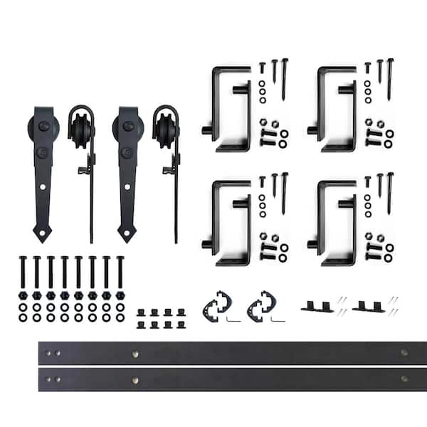 HOMACER 5 ft./60 in. Black Rustic Double Track Bypass U-Shape Sliding Barn Door Hardware Kit - Arrow Design Roller