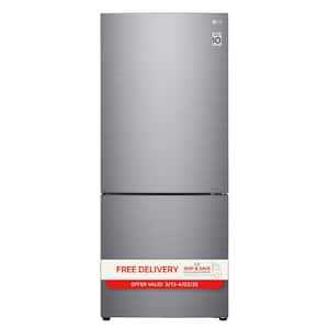 27.4 in. W 15 cu. ft. Bottom Freezer Refrigerator w/ Door Cooling, Multi-Air Flow and SmartDiagnosis in Platinum Silver