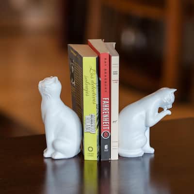 Cats White Resin Bookends (Set of 2)