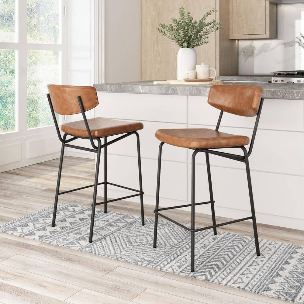 ZUO Charon 30.3 in. Open Back Brown Plywood Frame Counter Stool with ...