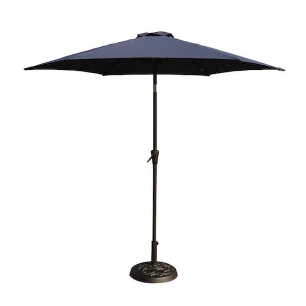 cenadinz 8.8 ft. Market Patio Umbrella in Navy Blue with 33 lbs. Round Resin Umbrella Base