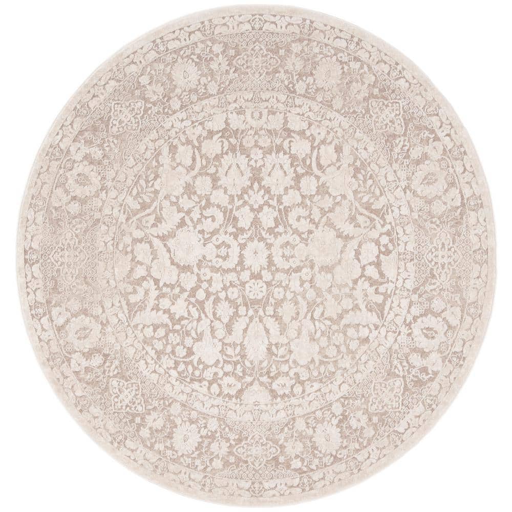 Reflection Beige/Cream 5 ft. x 5 ft. Round Distressed Floral Area Rug price history on PriceWatchPro
