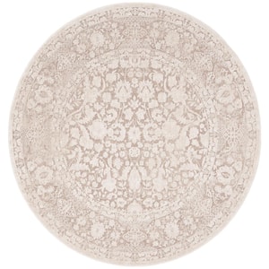 Reflection Beige/Cream 5 ft. x 5 ft. Round Distressed Floral Area Rug