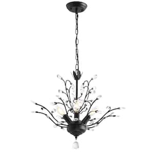 18 in. 4-Light Black Traditional Vintage Crystal Branch Chandelier K9 Pendant Hanging Lighting
