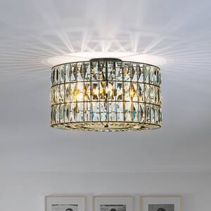 20 in. 4-Light Modern Farmhouse Elegant Lantern Drum Crystal Flush Mount Lighting in Matte Black for Dining Room