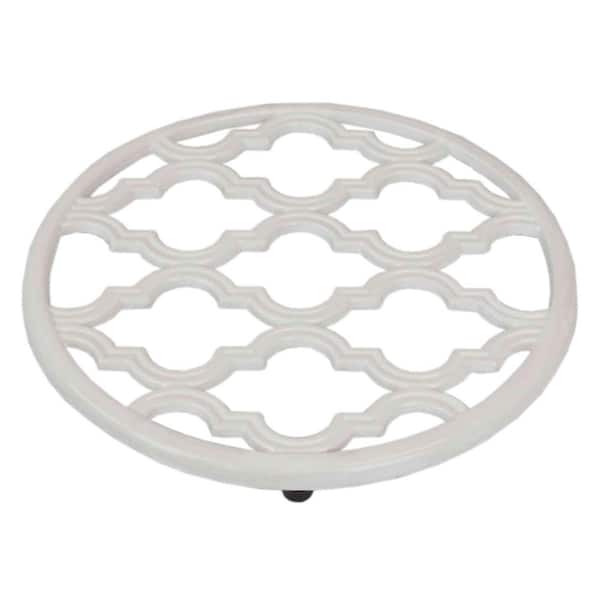 Home Basics Lattice Collection Cast Iron White Trivet