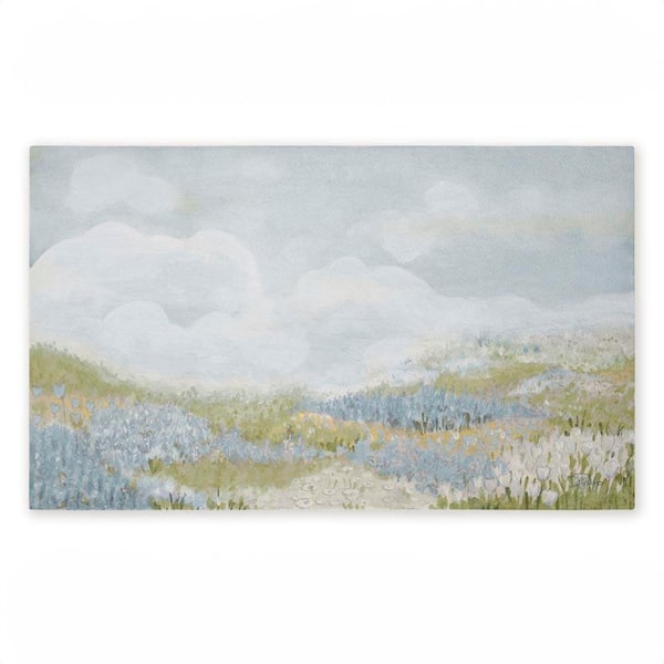 Subtle Blue Floral Meadow Blue 18 in. x 30 in. Polyester Non-Slip Outdoor Door Mat