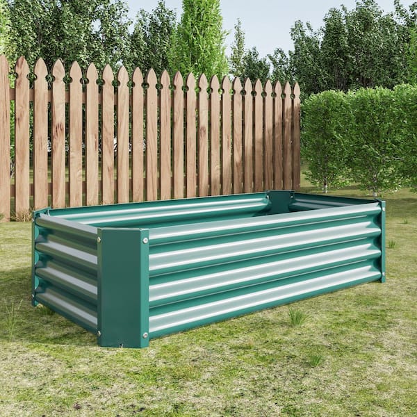 Zeus & Ruta 47.2 in. Green Rectangular Metal Raised Garden Bed for Growing Flowers, Vegetables, Herbs