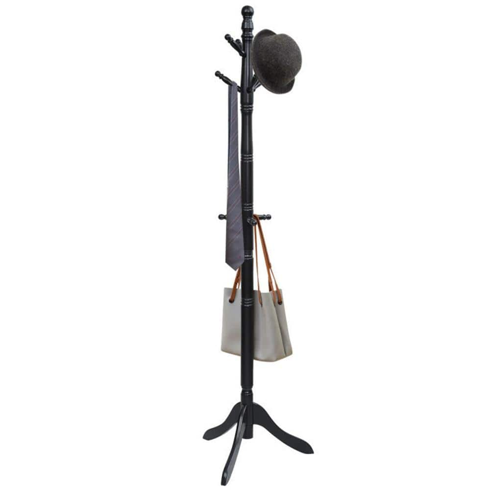69 in. H Entryway Height Adjustable Coat Stand with 9 Hooks, Black