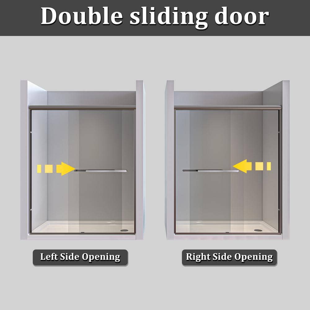 Nickel Framed Double Sliding Shower Door with Clear Glass Panels