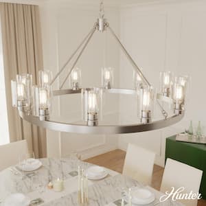 Hartland 12-Light Brushed Nickel Wagon Wheel Chandelier with Clear Seeded Glass Shades