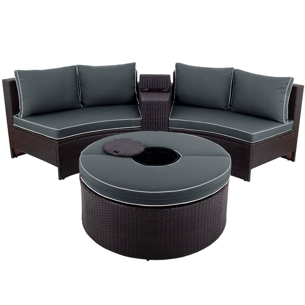 PE Wickerassemble Outdoor6 Pieces Sectional Sofa Set, with Brown Cushion