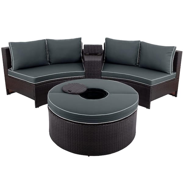 Unbranded PE Wickerassemble Outdoor6 Pieces Sectional Sofa Set, with Brown Cushion
