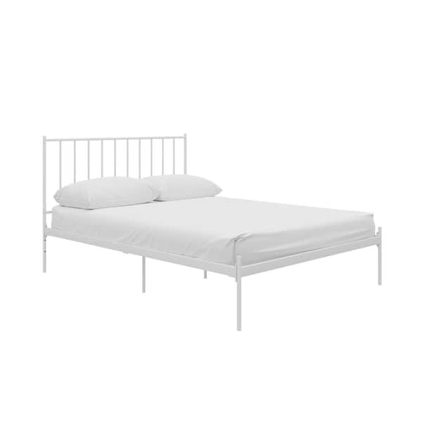 REALROOMS Ares White Metal Frame Queen Size Platform Bed