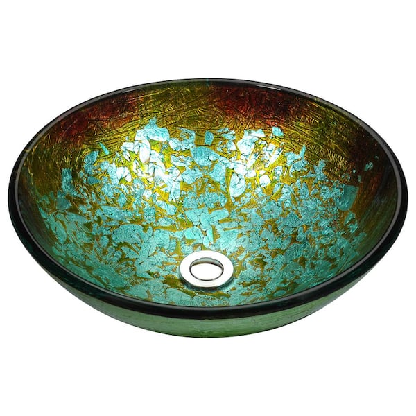 ANZZI Stellar Series 17 in. Bathroom Vessel Sink with Scratch-Tough and Stain-Resistant Surface in Glacial Blaze Glass