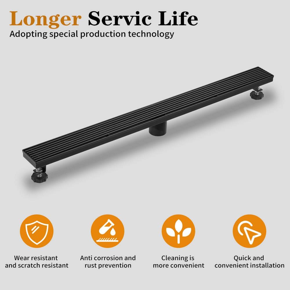 32'' Matte Black Stainless Steel Linear Shower Drain with Slot Pattern Cover