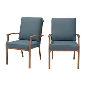 Geneva Brown Wicker Outdoor Patio Stationary Dining Chair with Sunbrella Denim Blue Cushions (2-Pack)