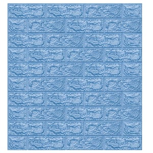 64 sq. ft. Sky Blue Brick Peel and Stick 3D Wallpaper Wall Panel