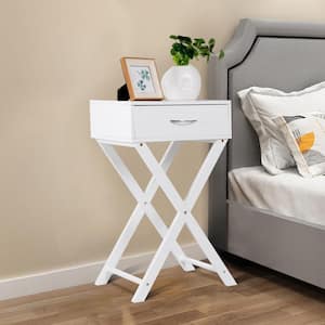1-Drawer White Nightstand x-Shape Drawer Accent Side End Table Home Furniture