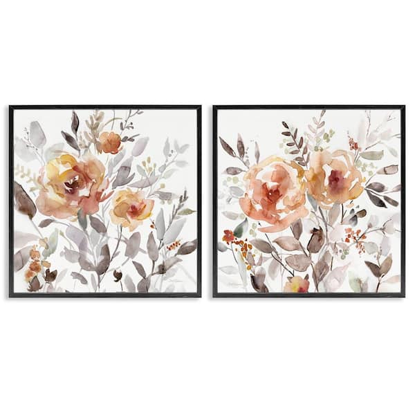 Stupell Industries Brushed Abstract Blossoms by Carol Robinson 2 Pieces Black Framed Nature Giclee Art Print 12 in. x 12 in.
