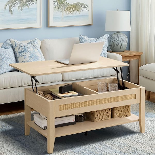 510 Design Lennox 34.5 in. Natural Rectangle MDF Lift-Top