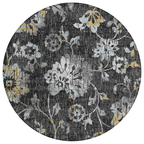 Chantille Machine Washable Indoor/Outdoor Abstract ACN2616 Black 8 ft. x 8 ft. Round Rug