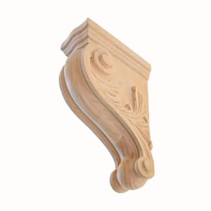 2-1/2 in. x 8 in. x 5 in. Unfinished Small Hand Carved North American Solid Alder Acanthus Wood Corbel