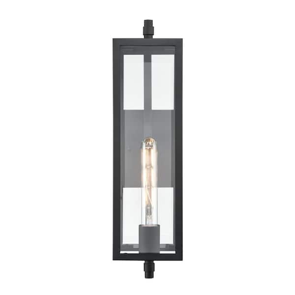Millennium Lighting Messi 18 in. 1-Light Textured Black Transitional Outdoor Hardwired Wall Sconce with Clear Glass