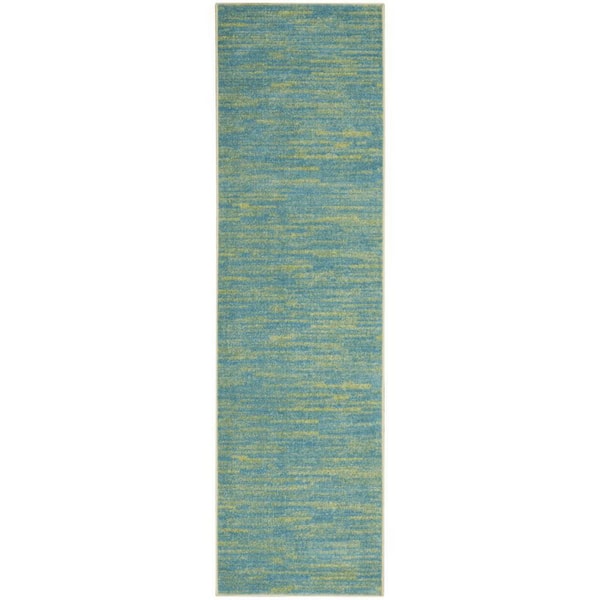Blue, Green 2 ft. x 10 ft. Woven Polypropylene Indoor/Outdoor Area Rug