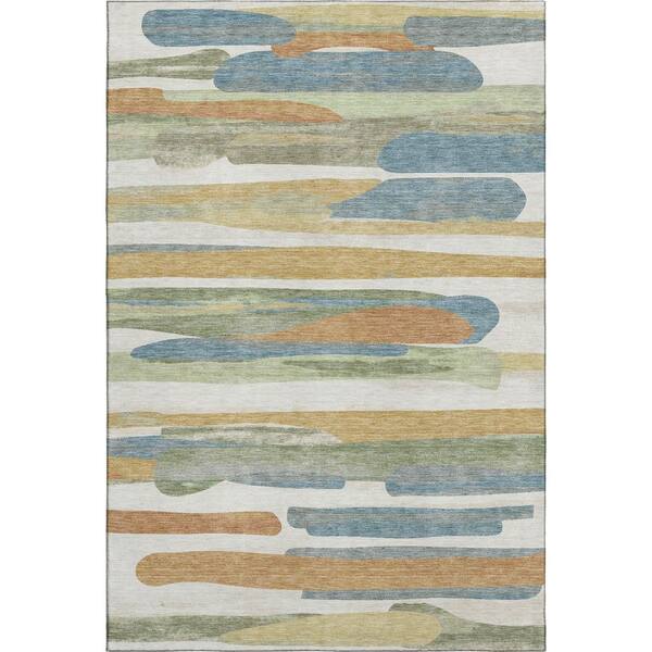 Mayfield Premium Machine Washable Abstract AMF2542 Ivory 5 ft. x 7 ft. 6 in. Area Rug