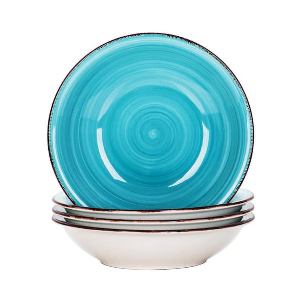 vancasso Series Bella 8 in. Soup Plate Porcelain in Vintage Look Turquoise Dinnerware Set (Service for 4)