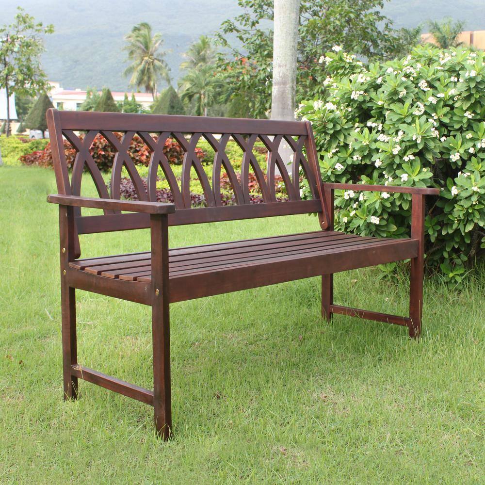 Rich Brown Acacia Wood Criss Cross Garden Bench