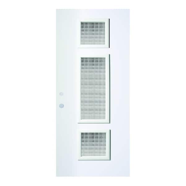 Stanley Doors 36 in. x 80 in. Marjorie Carre 3 Lite Painted White Steel Prehung Front Door