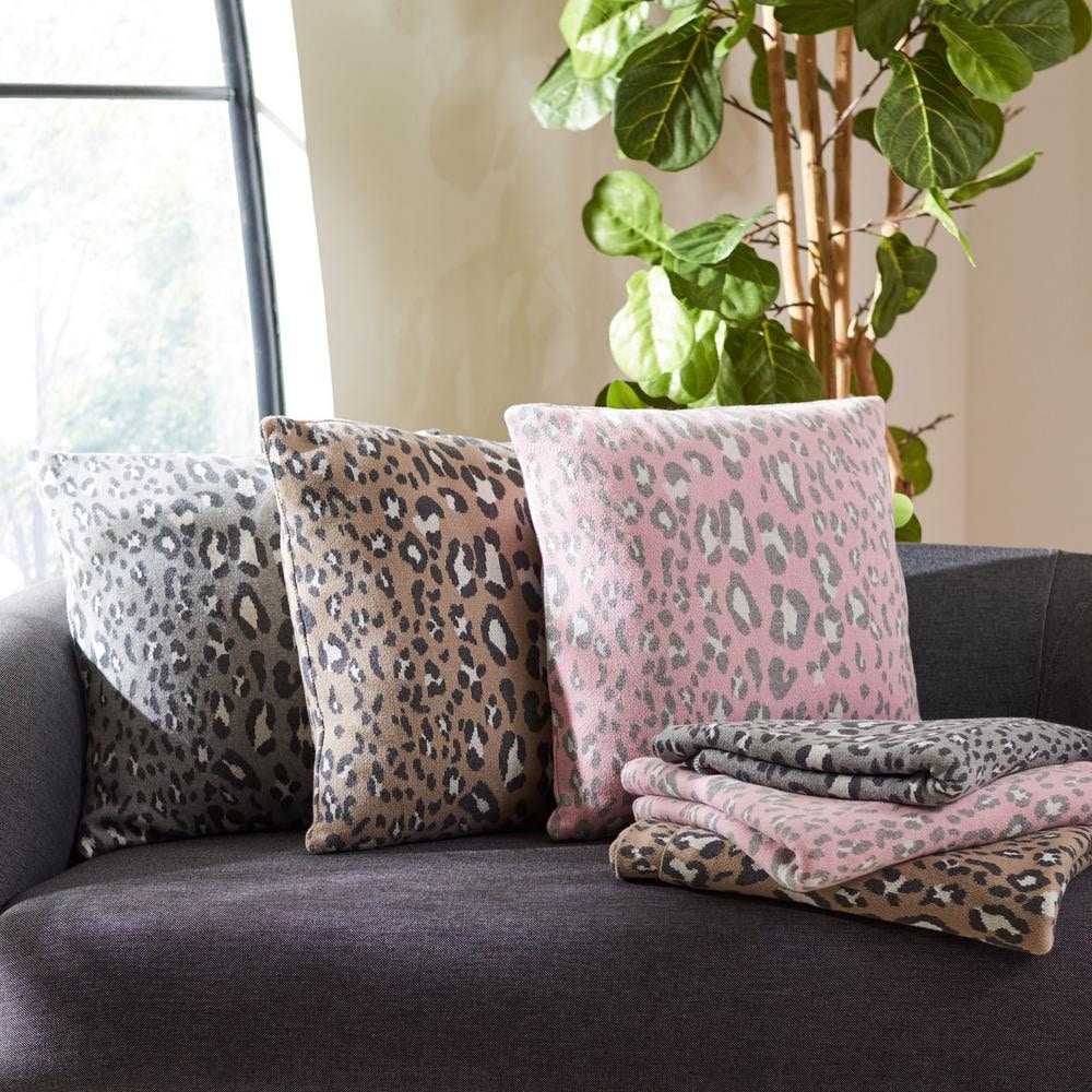 Gwynn Grey and Black Leopard Print Cotton Throw Pillow