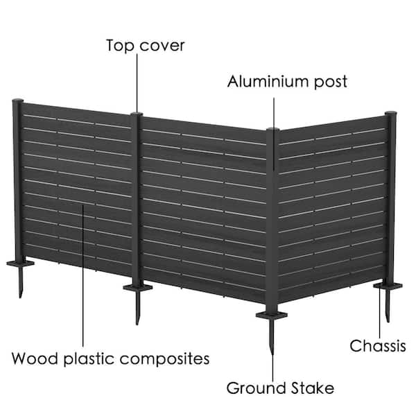 KOZYARD Outdoor Privacy Screen Black Vinyl Fence Panels with Stakes