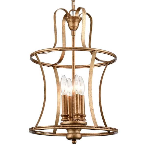4-Light Gold No Decorative Accents Shaded Cylinder Chandelier for Dining Room;Foyer with No Bulbs Included