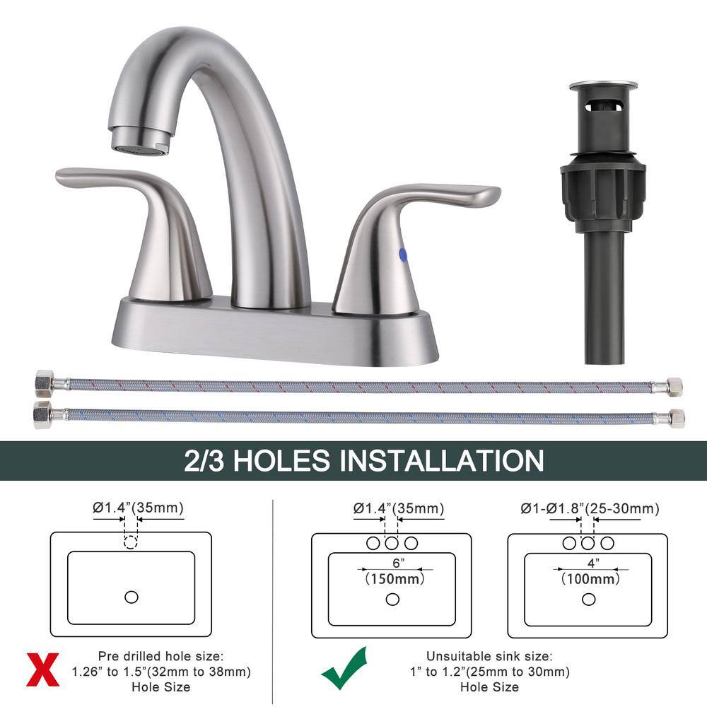 Brushed Nickel Double Handle High Arc Bathroom Faucet with Pop-Up Drain