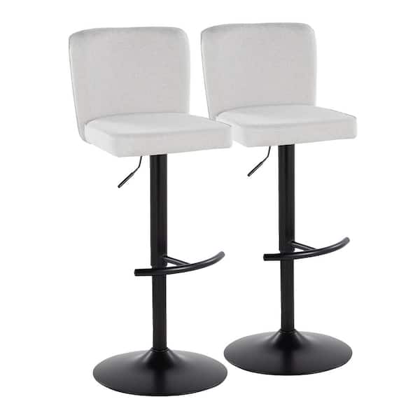 Lumisource Henry 34 in. White Fabric and Black Metal Adjustable Barstool (Set of 2)