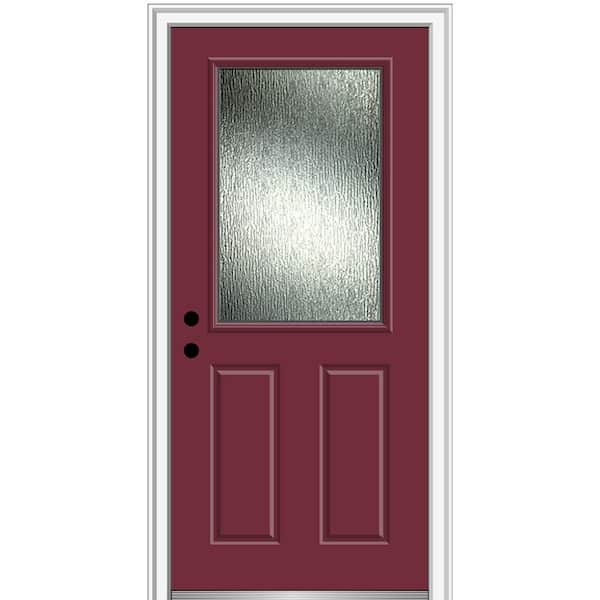 MMI Door Rain Glass 32 in. x 80 in. Right-Hand Inswing 1/2 Lite 2-Panel Painted Burgundy Prehung Front Door on 4-9/16 in. Frame